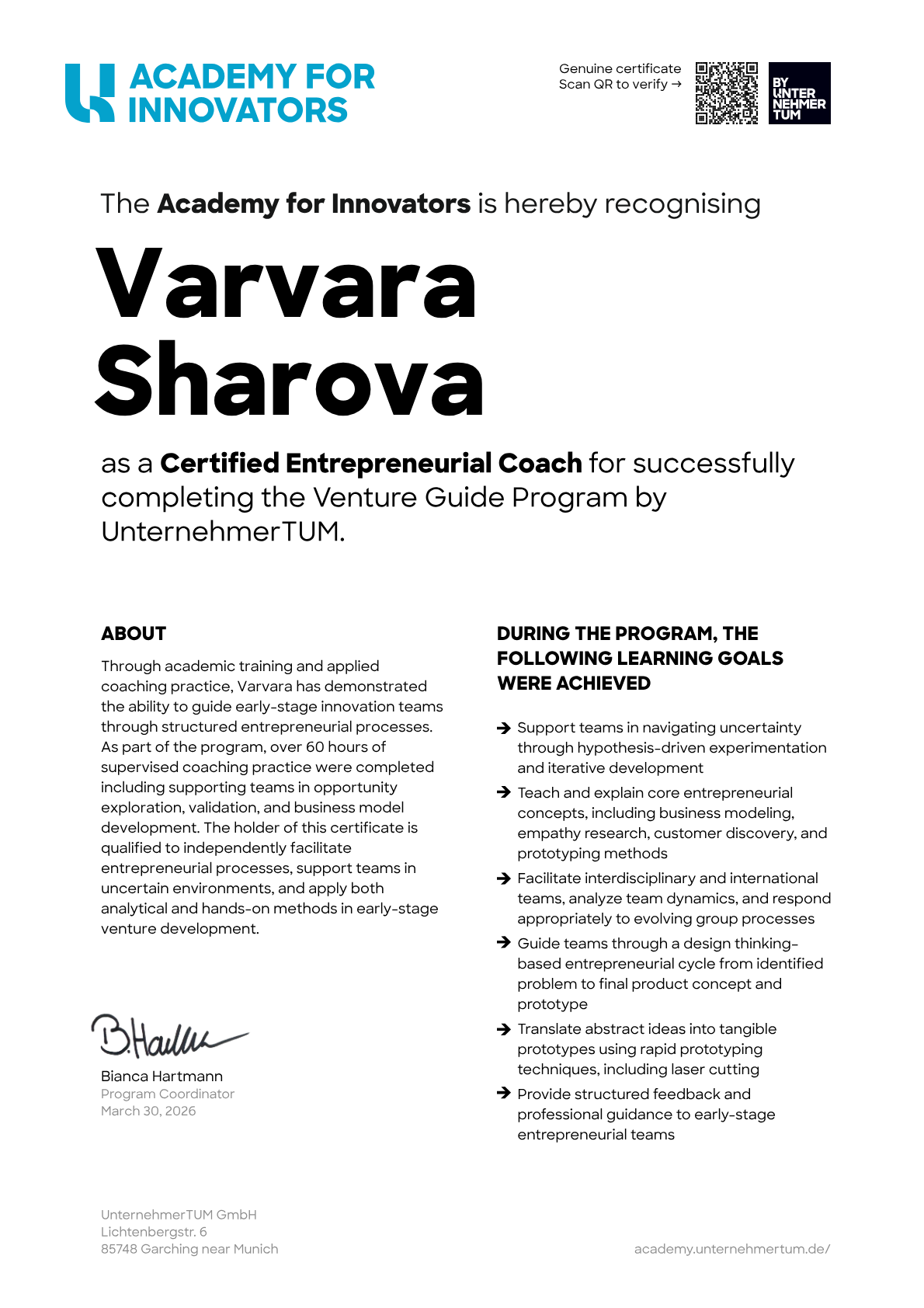 Preview of the certificate